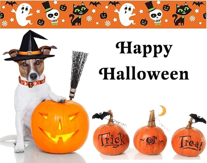 Mihqy Halloween Dog Collar and Leash Set - Pumpkin Bat Ghost Pattern - Adjustable for Small Medium Large Dogs(Halloween Set,M)