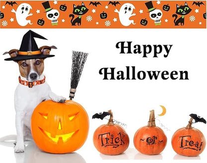 Mihqy Halloween Dog Collar and Leash Set - Pumpkin Bat Ghost Pattern - Adjustable for Small Medium Large Dogs(Halloween Set,M)