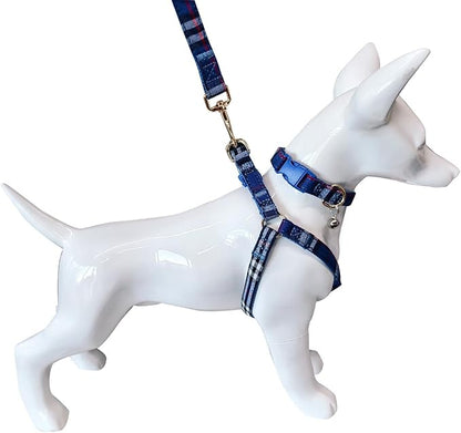 Cute Plaid Dog Collar Harness and Leash with Safety Buckle - Adjustable and No Pull Comfortable Dog Collars for Small Puppy, Stylish Durable Gift for Boy Girl Pets