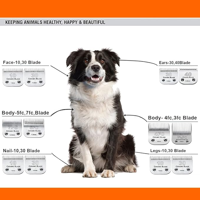 Dog Grooming Clipper Replacement Blades Compatible with Andis Pet Clipper/Oster A5/Wahl KM Series Dog Clipper,Ceramic Blade & Stainless Steel Blade(10+30+40+5FC+7FC)