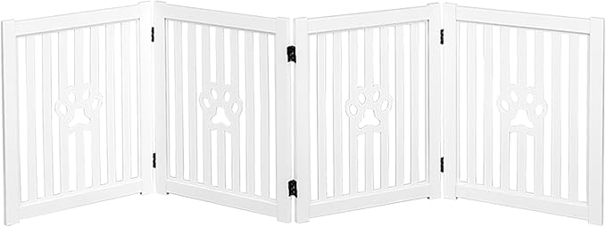 4 Panel Dog Gate - White - Foldable Wooden Freestanding Pet Gate, 80" L x 23.6" H, for Doorways, Halls & Stairs, 360 Degree Rotated Hinges