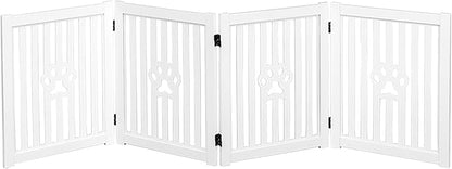 4 Panel Dog Gate - White - Foldable Wooden Freestanding Pet Gate, 80" L x 23.6" H, for Doorways, Halls & Stairs, 360 Degree Rotated Hinges