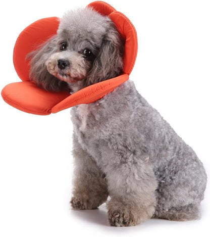 Dog Collar, Pet Cone E-Collar Flower Soft Elizabethan Waterproof Grooming Recovery Protecive Adjustable Collar for Puppy Small Medium Dogs (L Neck:13-15in, Orange)