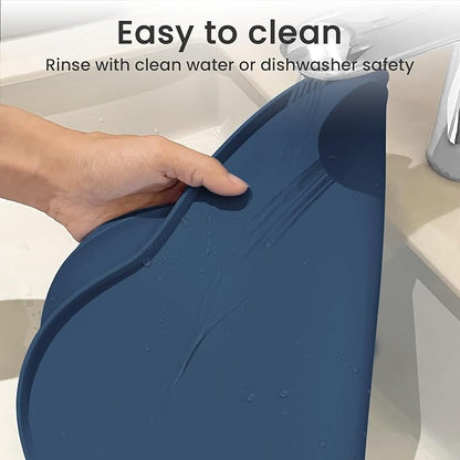 Ptlom Silicone Pet Placemat for Dogs and Cats, Non-Slip Waterproof Dog Feeding Bowl Mats for Food and Water, Small Medium Large Pet Puppy Tray Mat Prevent Residues from Spilling onto The Floor, Navy