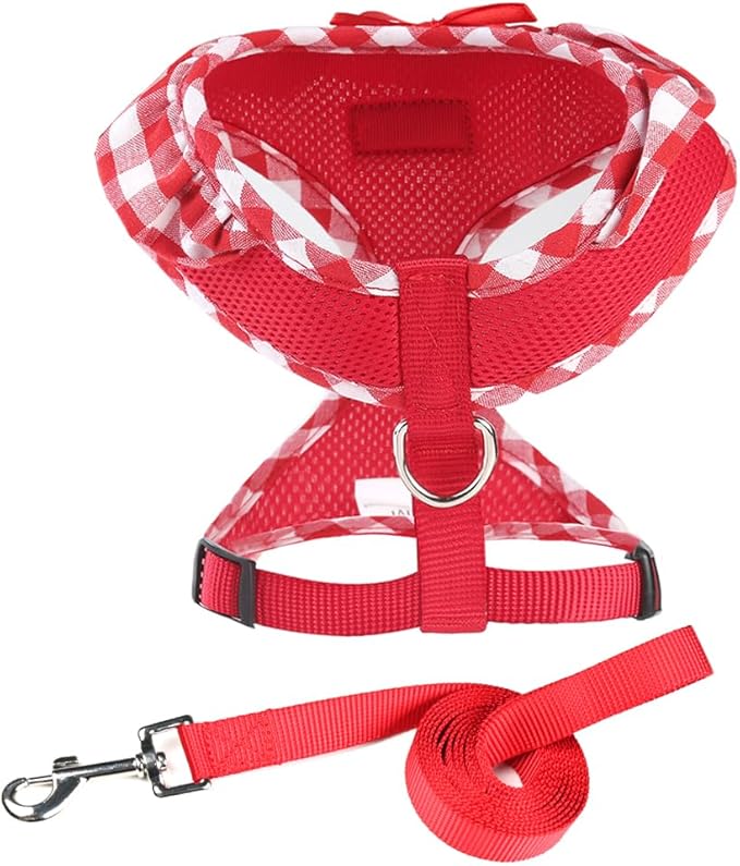 SuperBuddy Upgraded Soft Mesh Dog Harness, Super Breathable Lightweight Pet Harnesses for Puppy Dogs Outdoor Walking, Red Dog Harness and Dog Leash Set Packing -Small