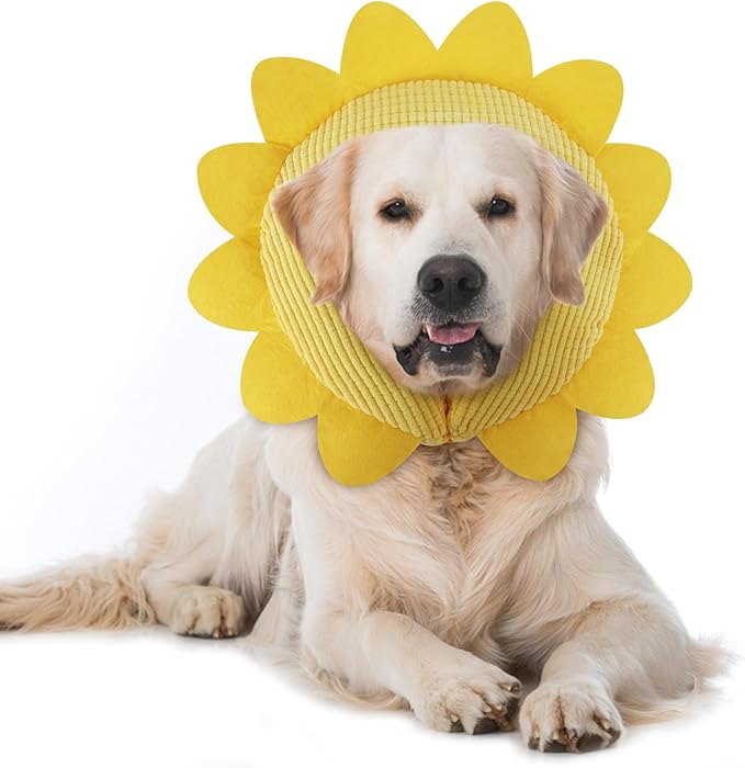 IEUUMLER Inflatable Recovery Dog Collar, Protective Donut Cone, Adjustable Soft Collar for Dog and Cat After Surgery Prevent from Biting & Scratching EU002 - Sunflower L