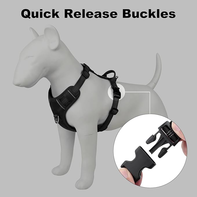 Plutus Pet No Pull Dog Harness, Reflective Adjustable Dog Vest Harness with Handle, Escape Proof, Soft Padded for Small Medium Large Dogs (Black, M)