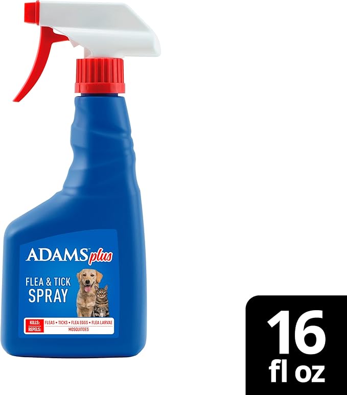 ADAMS Plus Flea & Tick Dog and Cat Spray, Kills Fleas & Ticks, Repels Mosquitoes, Prevents Flea Infestations for up to 2 Months, Flea Treatment for Dogs, Cats, Puppies, & Kittens, 16 Fl oz