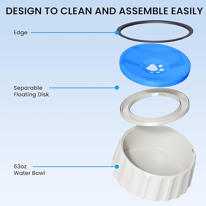 Dog Small Animals Water Bowl No Spill 70oz/2L Large Capacity Dispenser Non Slip No Splash Small Animals Bowl Pet Slow Feeder No Drip Dog Water Bowl on Vehicle for Dogs and Cats - Blue
