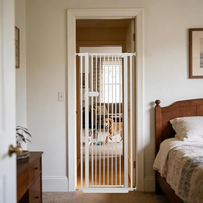 Lumizone Extra Tall Cat Gate 61.02" High Pressure Mounted Extra Wide 2025 New (17 Sizes) 1.37" Gap No Drilling Auto-Close One-Handed Operation Tall Pet Gate for Dogs(White, 61.02" H x 26.18"-29.91" W)