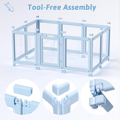 DIY Clear Acrylic Dog Playpen House,Quick Easy Assembly and Disassembly,Strong Floor Suction,Indoor and Outdoor Use,Easy Cleansing Puppy Fence (Sky Blue, 30.3" H, 10PCS)