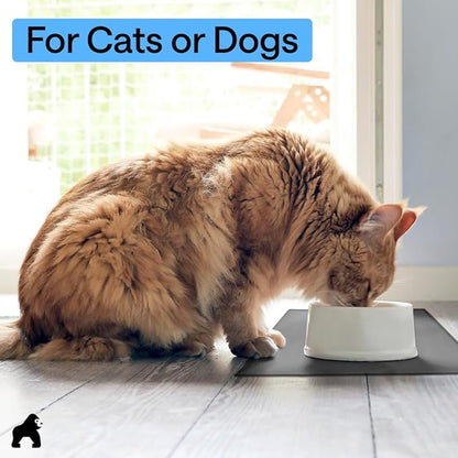GORILLA GRIP 100% Waterproof Raised Edge BPA Free Silicone Pet Feeding Mat, Dog Cat Food Mats Contain Spills Protects Floors, Placemats for Cats and Dogs Water Bowl, Pets Accessories 23x15 Charcoal