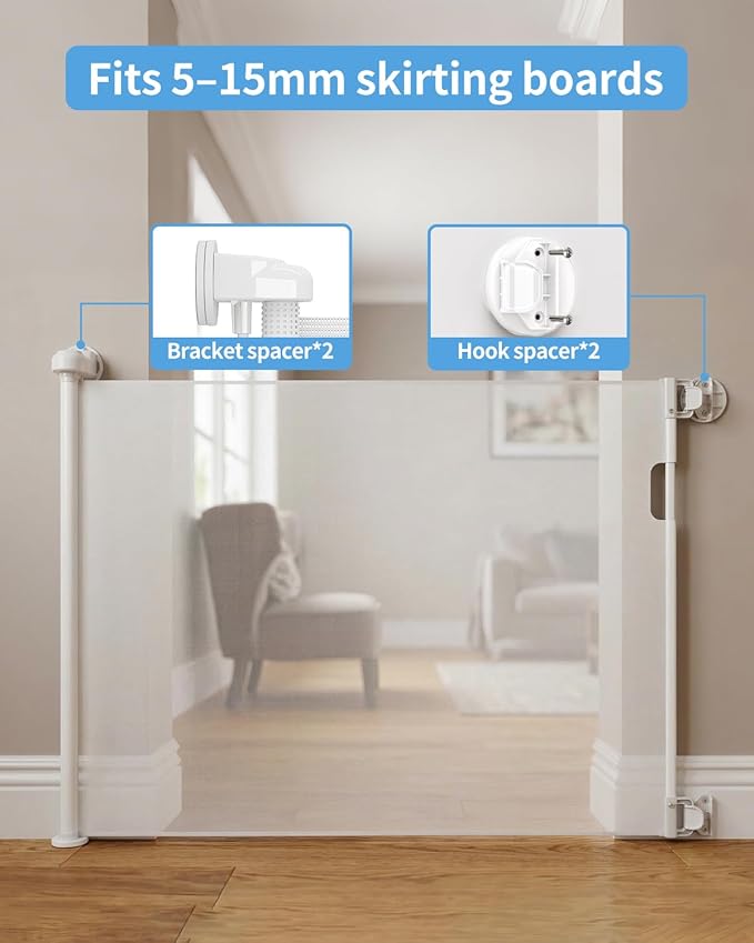 Veraste Retractable Baby Gate for Doorways and Stairs, Mesh Safety Gate for Pet, Indoor & Outdoor Use, One-Hand Operation, Easy Installation, 33.6" Tall, Expands to 55" Wide（White,33.6"x55"