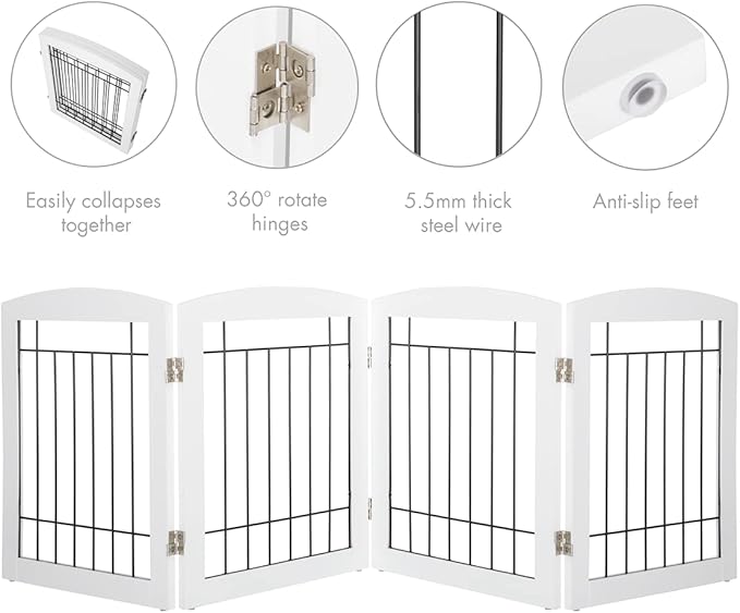 Dog Gate - 4 Panel Foldable Pet Gate Indoor for Doorways, House, Stairs, Freestanding Gate for Dogs - 80x24 -Inch Puppy Safety Fence by PAWLAND, White