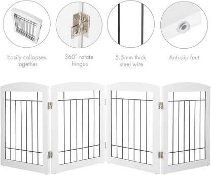 Dog Gate - 4 Panel Foldable Pet Gate Indoor for Doorways, House, Stairs, Freestanding Gate for Dogs - 80x24 -Inch Puppy Safety Fence by PAWLAND, White
