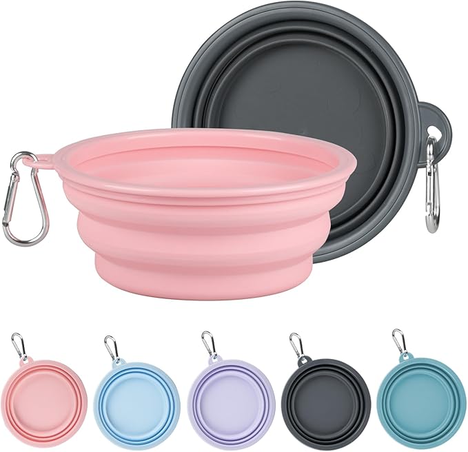 Kytely Collapsible Dog Bowls for Travel, 2Pack Dog Portable Water Bowl, Foldable Pet Food Bowl with Clasp, Pet Cat Feeding Cup Dish for Traveling, Walking, Hiking