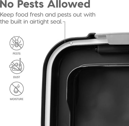 IRIS USA Airtight Dog Food Storage Container, Up to 38 lbs, Attachable Wheels, For Dog Cat Bird and Other Pet Food Storage Bin, Keep Fresh, Translucent Body, Easy Mobility, Black