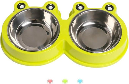 Skrtuan Double Dog Cat Bowls Premium Stainless Steel Pet Bowls with No-Slip Stainless Steel Cute Modeling Pet Food Water for Feeder Dogs Cats Rabbit and Pets