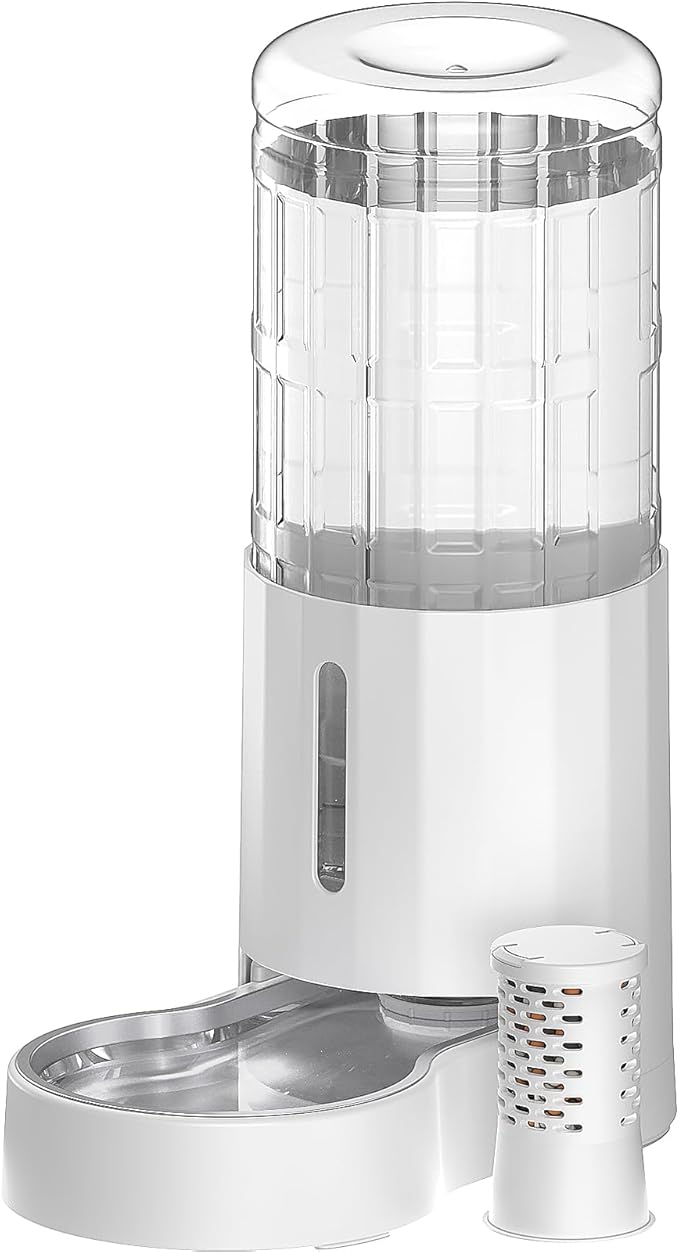CZPET 2.5 Gallon Dog Water Bowl Dispenser,Filter Automatic Dog and Cat Water Dispenser with Stainless Steel Bowl, Gravity Waterer, Large Capacity, and Quiet Drinking Area for Pets (9.5L,White)