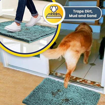 Muddy Mat® | Super Absorbent Door Mat Indoor, Microfiber Quick Dry Chenille Entryway Rug, Non-Slip Front Door Mat, Indoor Mats for Entryway, Machine Washable Pet Rug, Seafoam Green 30"x19"