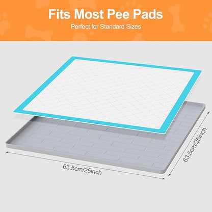Pee Pad Tray Holder for Dogs,Non-Slip Silicone Dog Puppy Pad Holder,25 x 25 Square Puppy Potty Training Pads,No Spill Raised Lip High Edge,Portable, Leak-Proof Mat Trays for Indoor Floor Protection