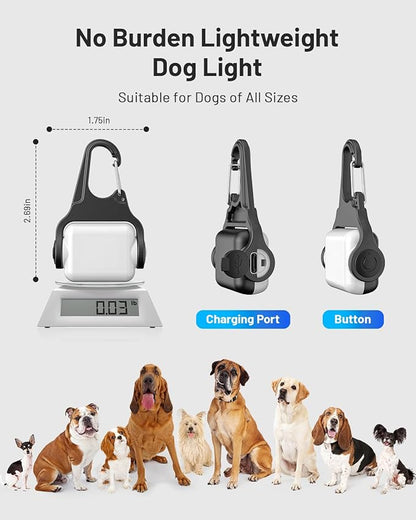 Dog Collar Light 2 Pack, Dog Lights for Night Walking 4 Modes, Waterproof Dogs Light Clip on Rechargeable, LED Dogs Walking Lights for Night Running, Camping, Climbing, Bike