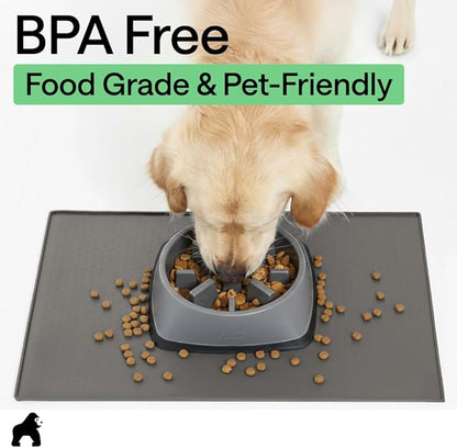 GORILLA GRIP 100% Waterproof Raised Edge BPA Free Silicone Pet Feeding Mat, Dog Cat Food Mats Contain Spills Protects Floors, Placemats for Cats and Dogs Water Bowl, Pets Accessories 28x18 Gray