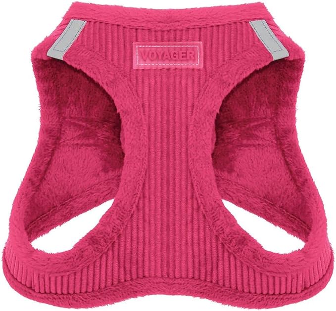 Best Pet Supplies - All Weather Plush, Reflective, No Pull Harness for Small, Medium Dogs, Cats - Secure with Hook & Loop Fastener, Buckle, Double D-Rings - Fuchsia Corduroy, XL
