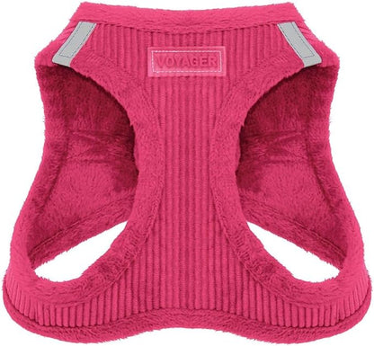 Best Pet Supplies - All Weather Plush, Reflective, No Pull Harness for Small, Medium Dogs, Cats - Secure with Hook & Loop Fastener, Buckle, Double D-Rings - Fuchsia Corduroy, XL