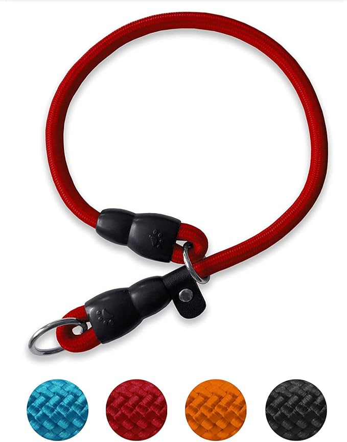Slip Collar, Dog Choker Collar, Nylon Dog Training Collar with Slidable Stopper No Pull Dog Collars Martingale Collars for Small Medium Large Dogs, Red, L