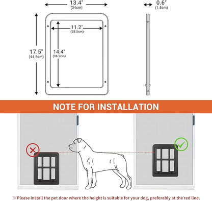 PETLESO Dog Door for Sliding Door, Lockable Dog Screen Door with Magnetic Closure Easy Install Pet Door for Dogs Cats, 11.2"x14.4" Black