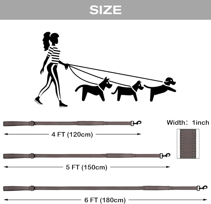 Joytale Dog Leash Heavy Duty for Large Dogs that Pull, Double Handle for Traffic Control, Double-Sided Reflective Leashes for Large Medium Dogs Night Safety, 6FT, Brown