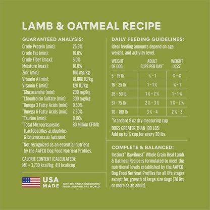 Instinct RawBoost, Natural Dry Dog Food with FreshDried Raw, Whole Grain Recipe - Real Lamb & Oatmeal, 3.5 lb. Bag