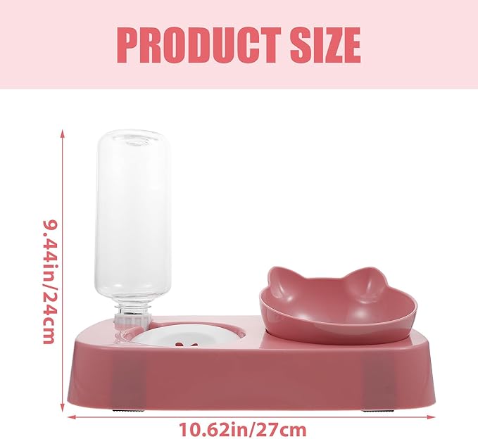 Kisangel Stable Automatic Dog Water Bowl with Dual Feeder Design Spill-Resistant Pet Food and Water Dispenser for Cats and Dogs Neck Protection Pink Pet Feeding Bowl