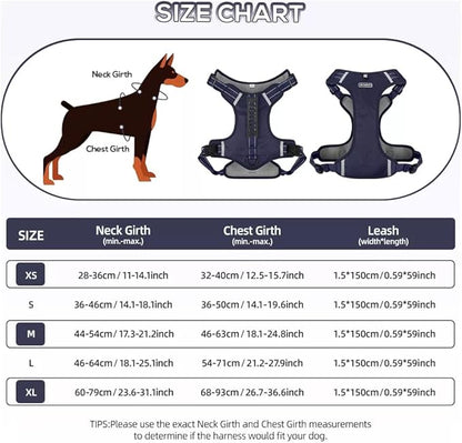 Dog Harness No Pull Adjustable Reflective,for Medium and Large Small Dog with Leash 59.06in (Dark Blue, XS)
