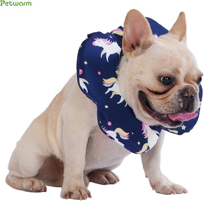 PetWarm Recovery Collar for Dogs, Dog Recovery Collar, Lightweight Pet Neck Protector with Memory Foam Padding, Gentle No-Lick Flower Design for Calm Rest and Travel, Unicorn Print, Blue, L