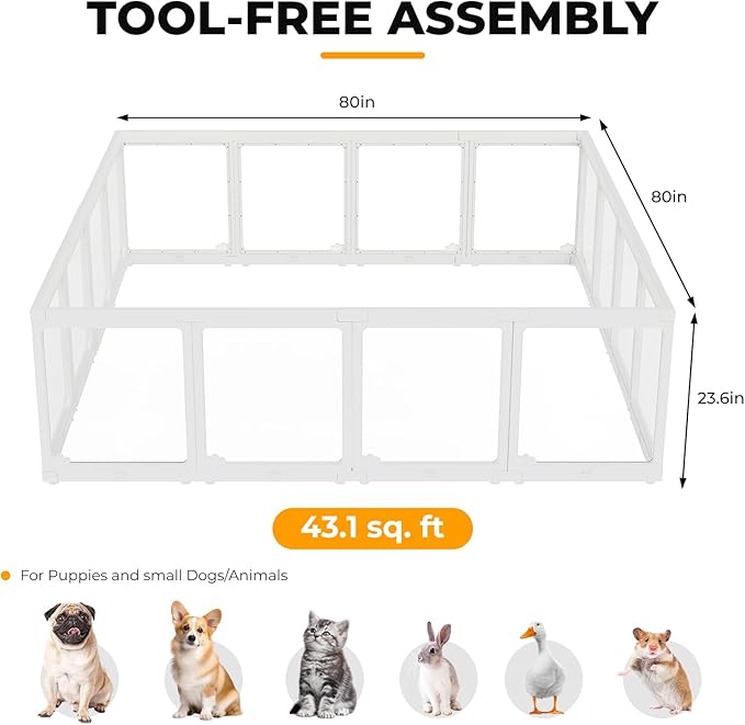 Acrylic Dog Playpen Indoor, Cloud Design Clear Dog Play Pen for Puppies and Small Dogs, Easy Assembly & Clean Puppy Pen (23.6", 16 Panels, White)