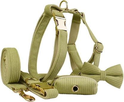 Dog Leash, 5Pcs Corduroy Dog Harness Collar Leash Set with Poop Bags,Hands Free(5PCS set20,Medium)