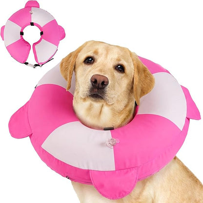Inflatable Dog Cone for Large Dogs- Lightweight Neck Recovery ECollar,Comfortable Donut E-Collar After Surgery Anti-Licking & Biting,Waterproof Easy to Clean (Pink,XL)