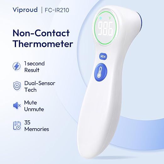 No-Touch Thermometer for Adults and Kids, 1-Second Fast Reading, Color-Coded Fever Alarm, Silent Mode, Object & Room Temperature Function, Baby Essential | Home Medical | Nurse Accessories for Work