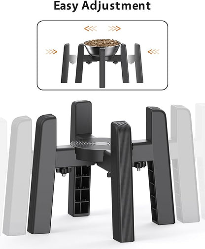 CZPET Dog Bowl Stand, 51 oz Large Capacity Raised Elevated Dog Food/Water Stainless Steel Feeder, Size Adjustable & Anti-Slip Stand for Medium Dogs (2 Pack)