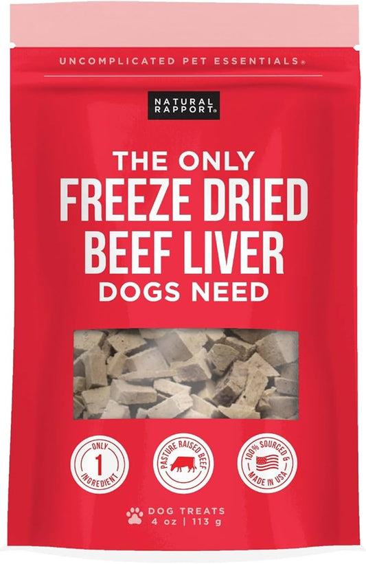 Natural Rapport Freeze Dried Beef Liver Dog Treats - Single Ingredient, USDA Beef, Training Treats for Small & Large Dogs (4 oz, 250+ Treats)