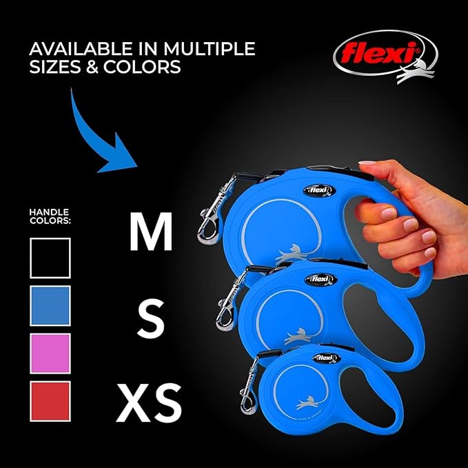 FLEXI New Classic Cord Retractable Dog Leash for Small Dogs up to 26 lbs. – 16 ft., Blue | Tangle-Free Pet Walking Leash with One-Handed Brake, Pause, Lock|German Quality Product