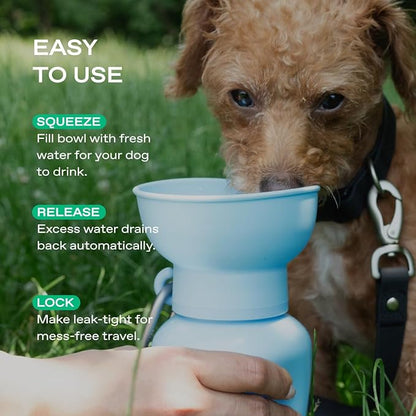 Springer Flip Dog Water Bottle | Portable Drinking Feeder with Foldable Food-Grade Silicone Bowl | One-Hand Squeeze & Leak-Proof | BPA-Free 20oz | Walking, Hiking & Camping | Puppy Essentials