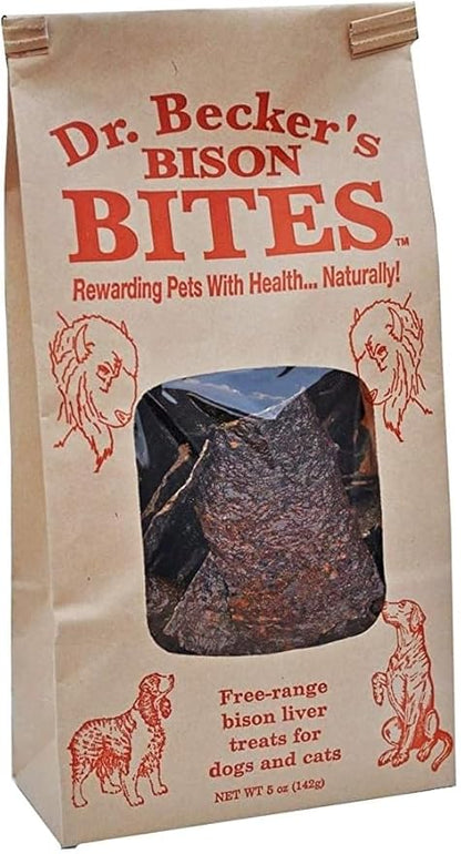 Dr. Becker's Bison Bites | 100% Pure Meat Protein | Grain Free Liver Training Treats for Dogs & Cats, 5 oz