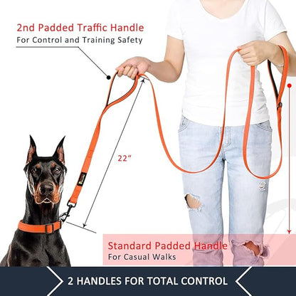 Plutus Pet Double Handle Dog Leash 4ft, Heavy Duty, Reflective Dual Handle Dog Leash for Safety Training, for Medium Large Dogs,2 Handle Leads(Orange)
