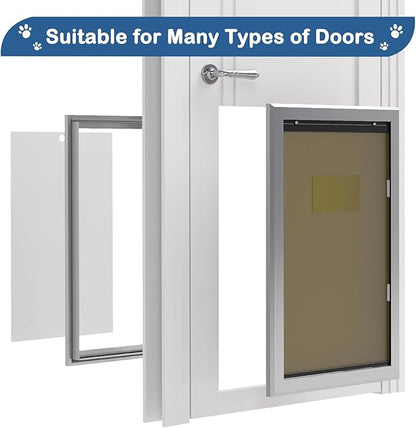 Extra Large Dog Door, XL Dog Door with Self-Closing Insulated Flaps for Extreme Weather, Heavy Duty Aluminum XXL Dogs Doors for Pets Up to 230LBS, for Interior & Exterior Doors, X-Large, Sliver