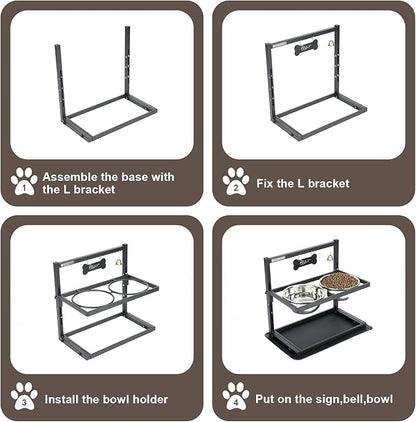 Elevated Dog Bowls with Slow Feeder for Large Dogs – Adjustable Raised Stand with 2 Stainless Steel Bowls & Spill-Proof Mat, Non-Slip Dog Feeder for Large & Medium Dogs (Black)
