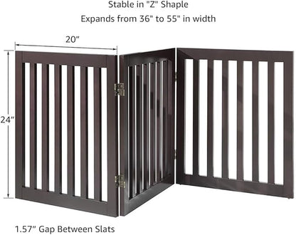 Unipaws 24" H Free Standing Pet Gate for Cat, Wooden Gates for Doorway, Stairs, Foldable Pet Fence for House, Expandable Barrier, Indoor Use, Espresso