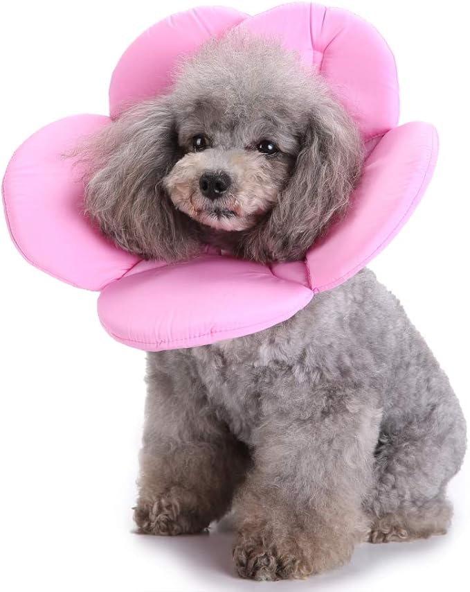Dog Cone E-Collar Flower Soft Elizabethan Waterproof Grooming Recovery Protective Adjustable Collar for Puppy Small Medium Dogs (S Neck:9-11in, Pink)